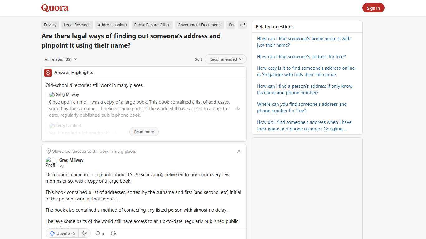 Are there legal ways of finding out someone's address and pinpoint it using their name? - Quora